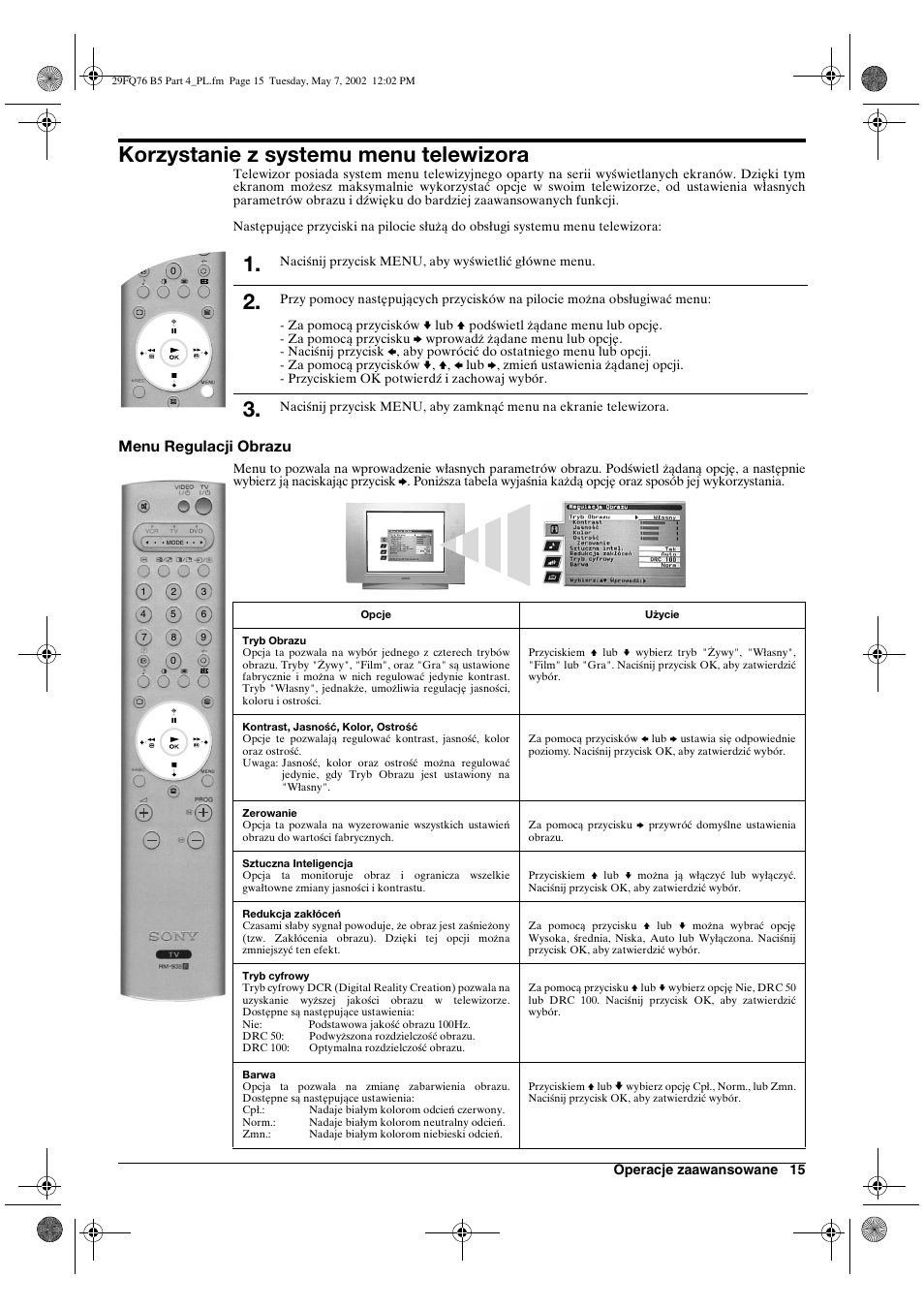 Korzystanie z systemu menu telewizora | Sony WEGA KV-29FQ76 K User Manual | Page 113 / 148