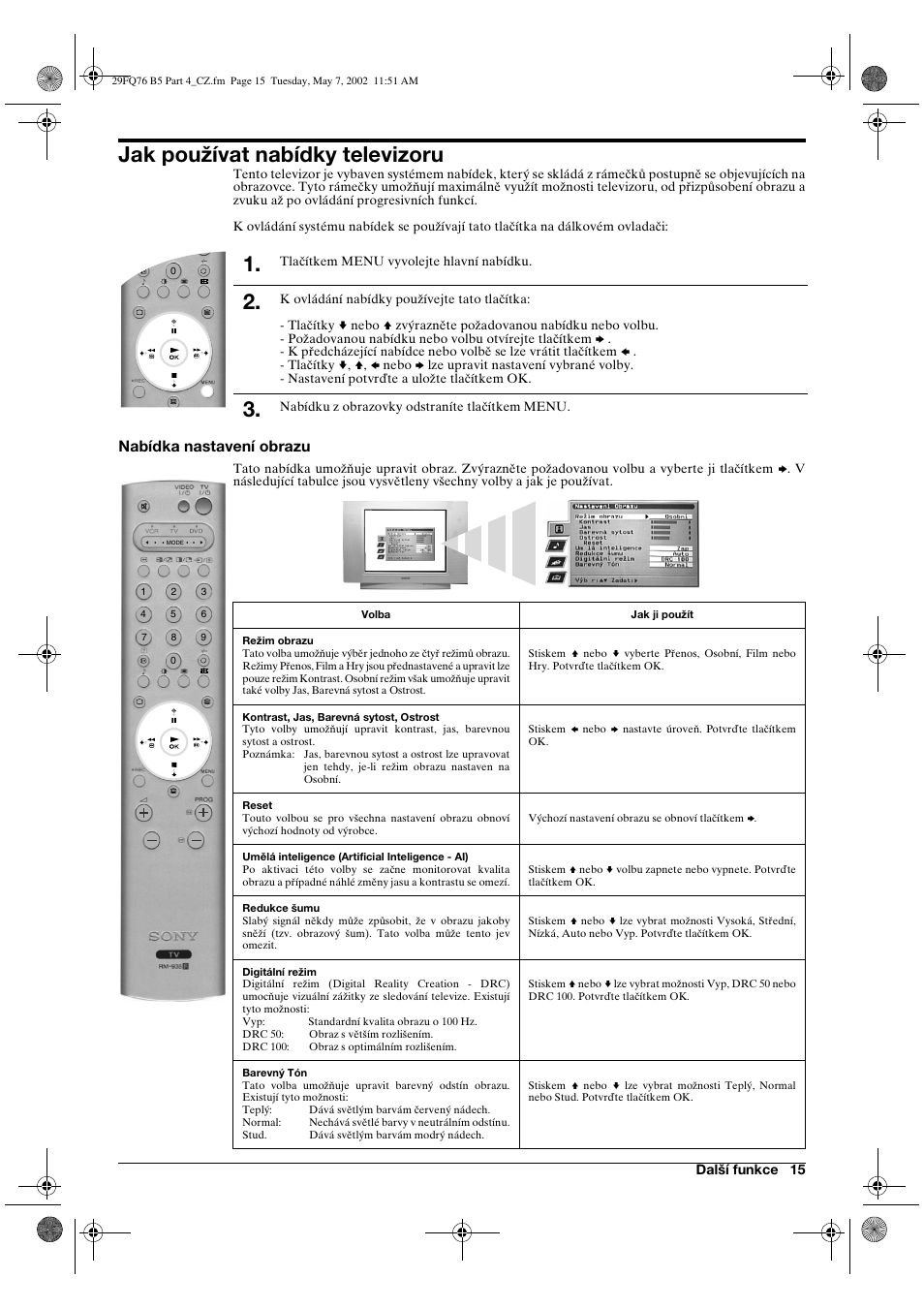 Jak používat nabídky televizoru | Sony WEGA KV-29FQ76 K User Manual | Page 41 / 148