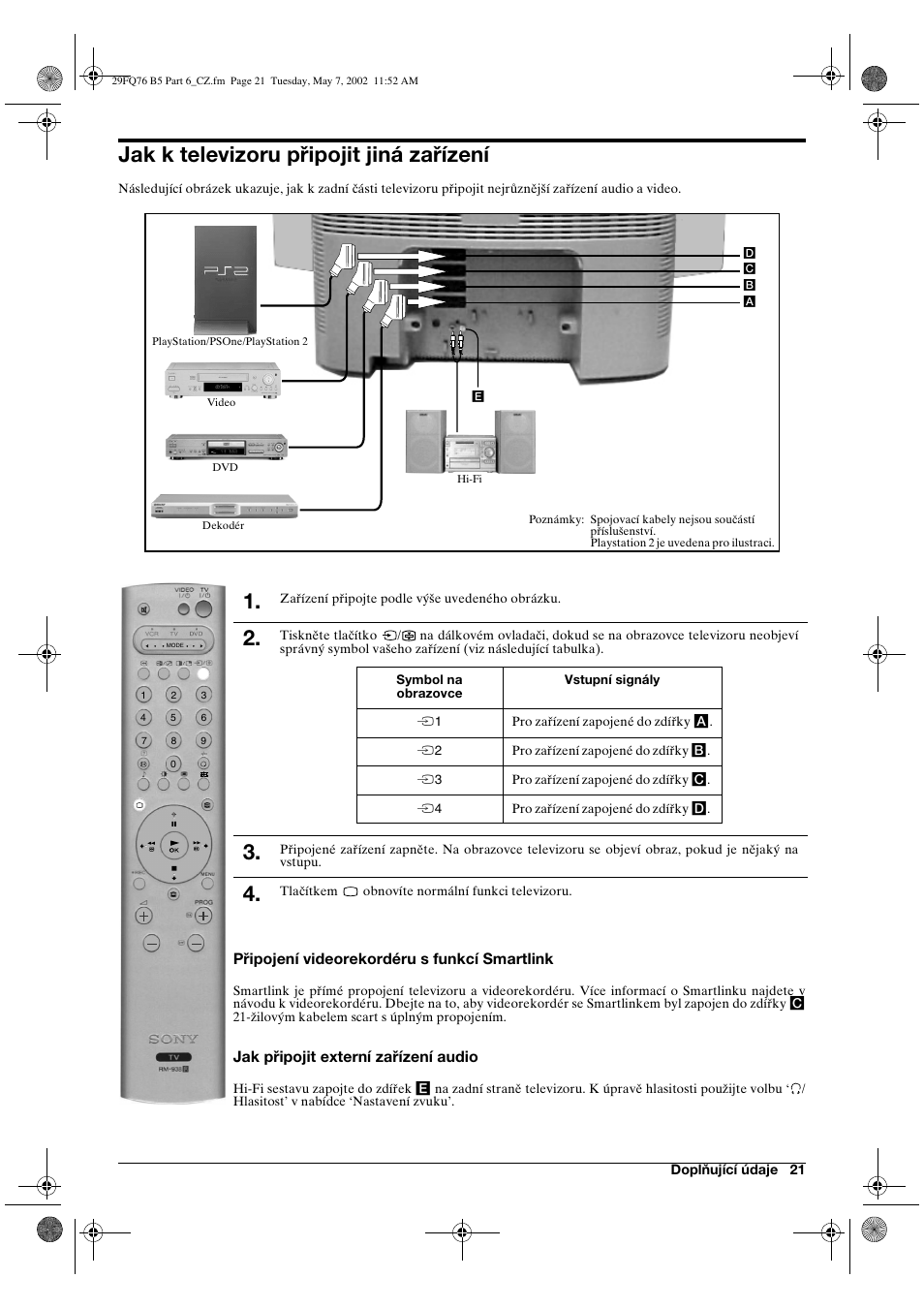 Jak k televizoru připojit jiná zařízení | Sony WEGA KV-29FQ76 K User Manual | Page 47 / 148