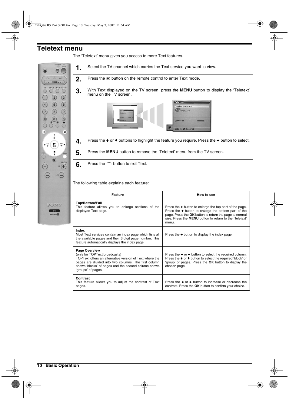 Teletext menu | Sony WEGA KV-29FQ76 K User Manual | Page 60 / 148