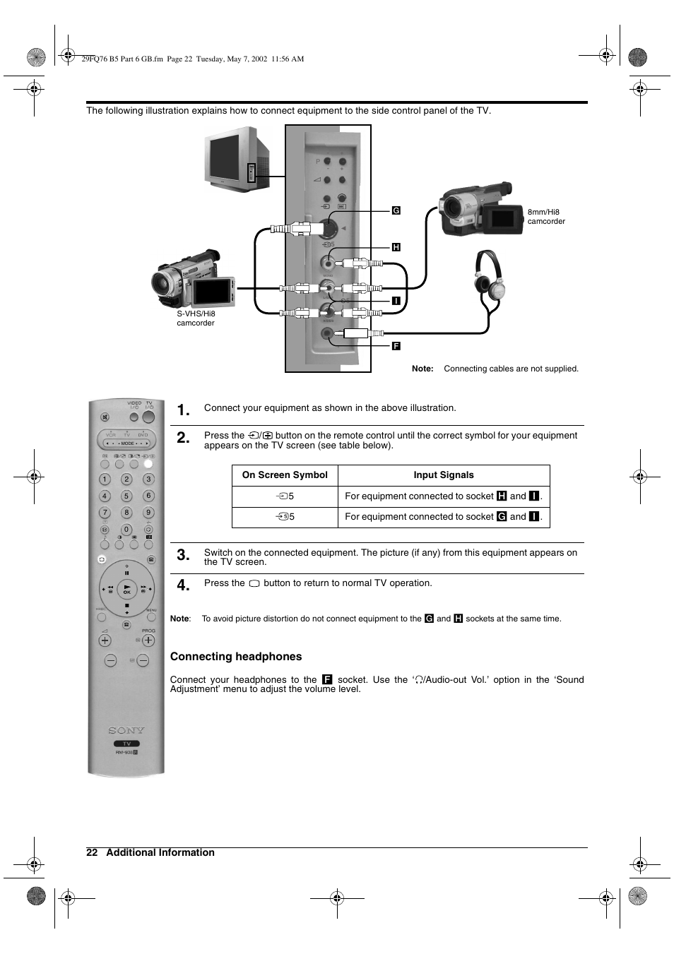 Connecting headphones | Sony WEGA KV-29FQ76 K User Manual | Page 72 / 148