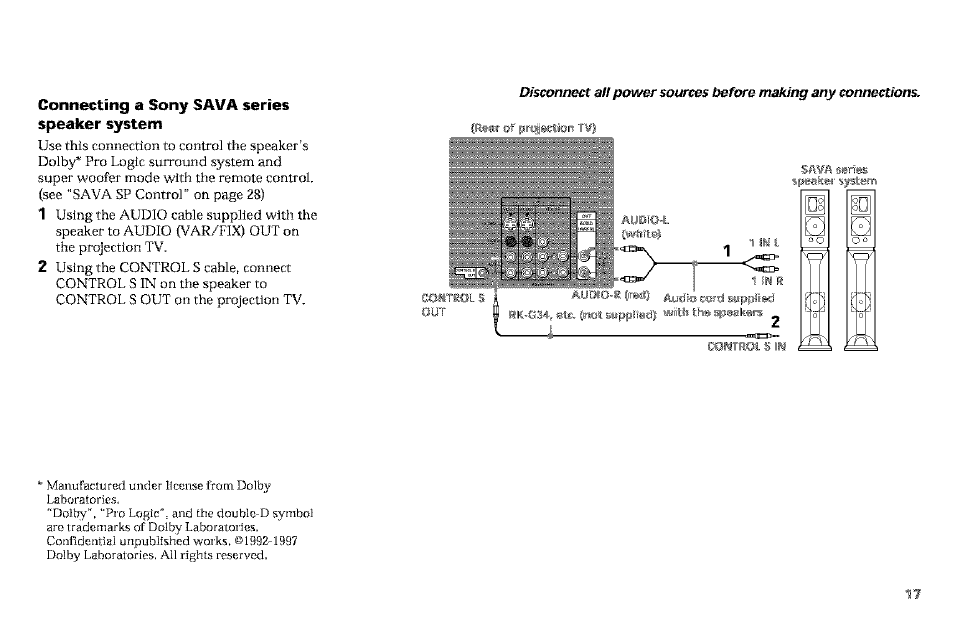 Connecting a sony sava series speaker system | Sony KP-61V90 User Manual | Page 21 / 58