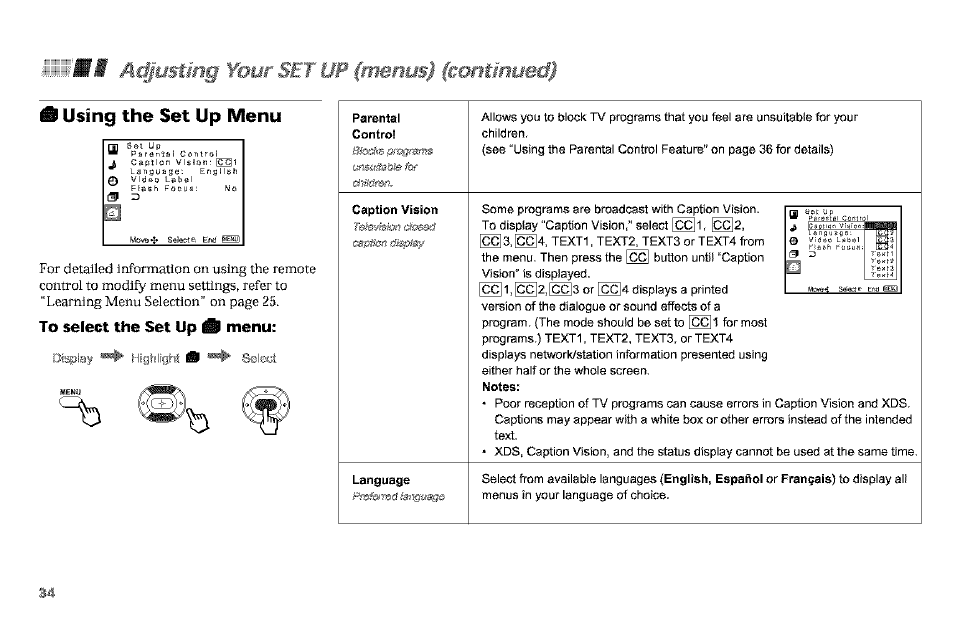 Шё âàjmtmg your stì up (mmms) (тшмше0), I using the set up menu, Using the set up menu | Menu | Sony KP-61V90 User Manual | Page 38 / 58