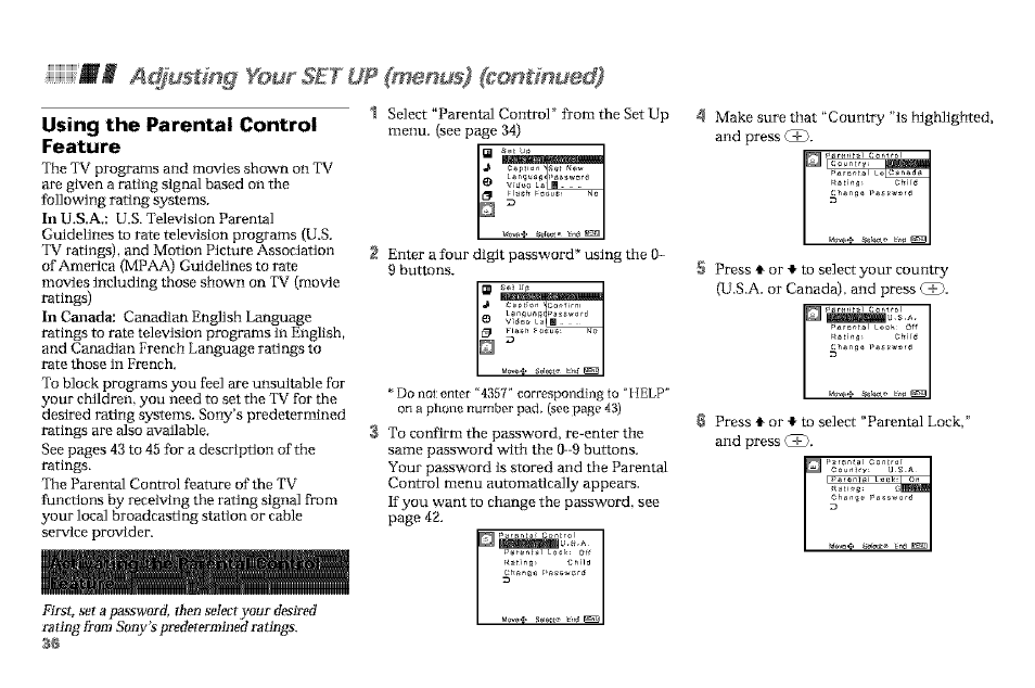 Using the parental control feature, Ting tho pafonti.ll contiol | Sony KP-61V90 User Manual | Page 40 / 58