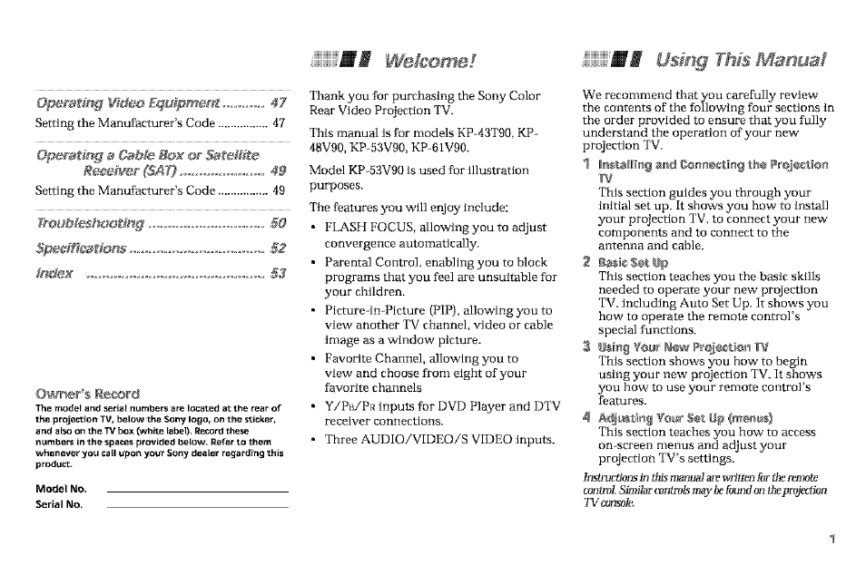 Ilf ..refcoinef | Sony KP-61V90 User Manual | Page 5 / 58