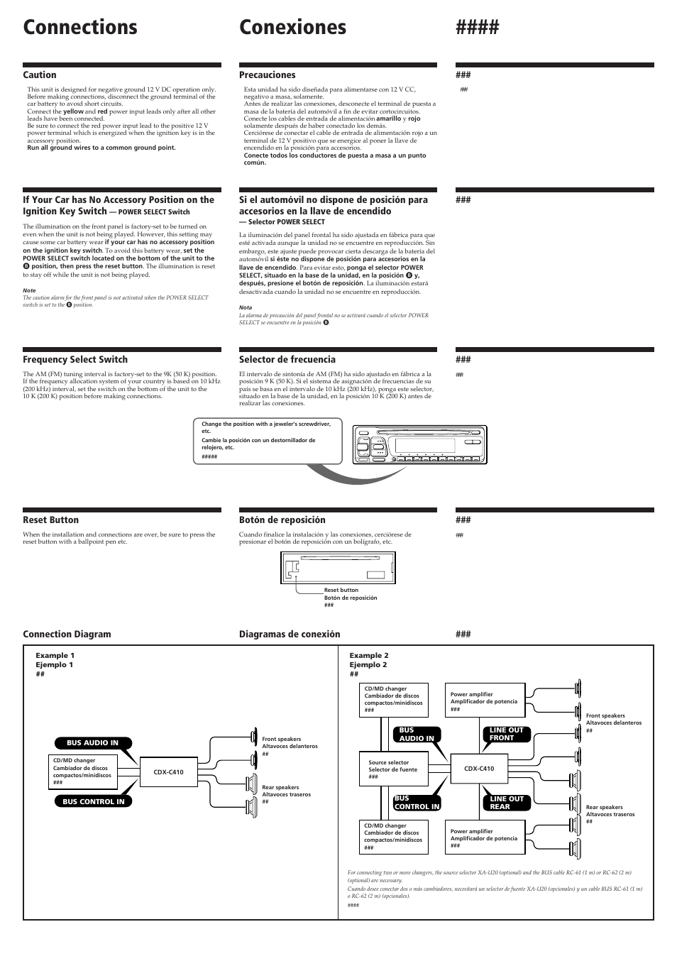 Conexiones, Connections | Sony CDX-C410 User Manual | Page 3 / 4
