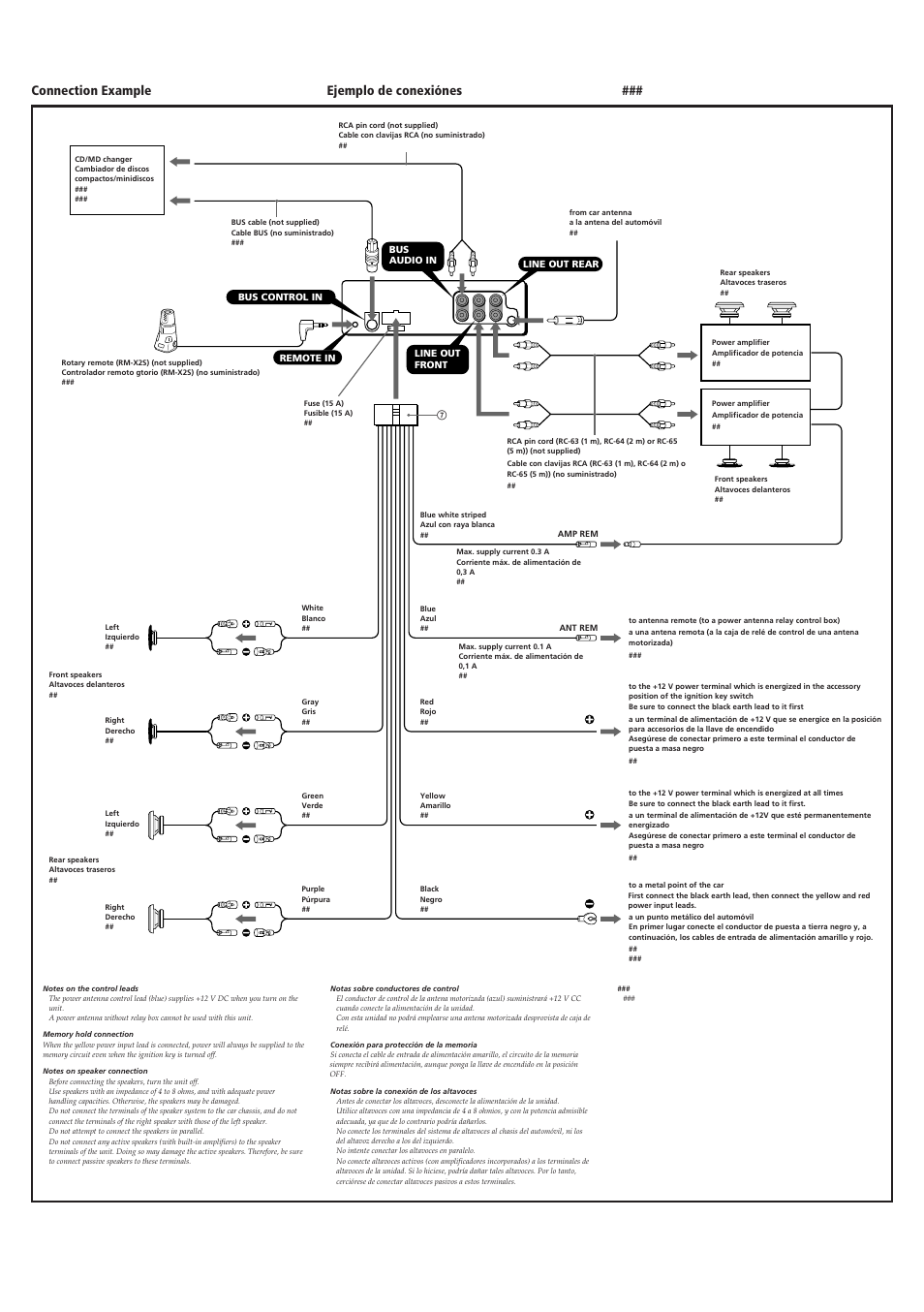 Connection example ejemplo de conexiónes | Sony CDX-C410 User Manual | Page 4 / 4