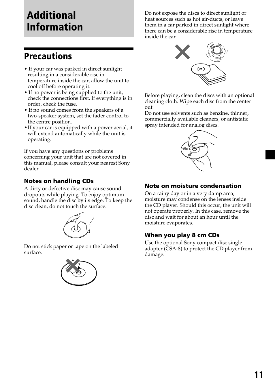 Additional information, Precautions | Sony CDX-6500/4500 User Manual | Page 11 / 30