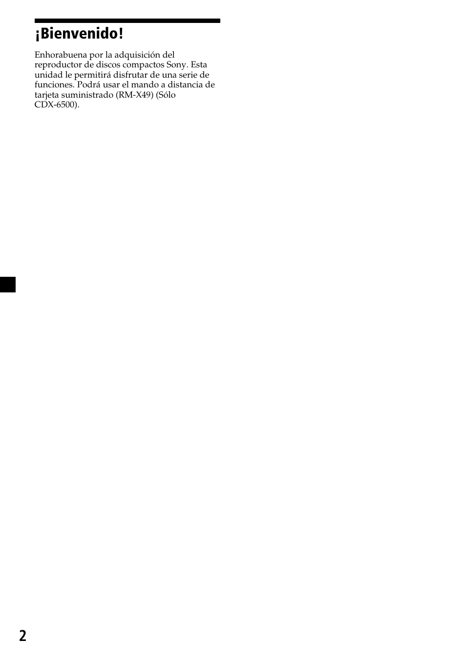 2¡bienvenido | Sony CDX-6500/4500 User Manual | Page 16 / 30