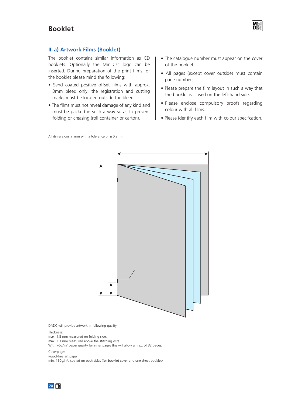 Booklet, Ii. a) artwork films (booklet) | Sony MINIDISC User Manual | Page 22 / 30