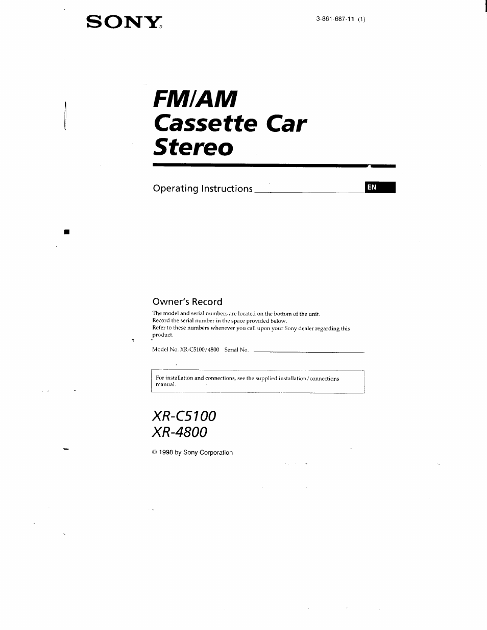 Sony FM/AM CASSETTE CAR STEREO XR-C5100 User Manual | 17 pages