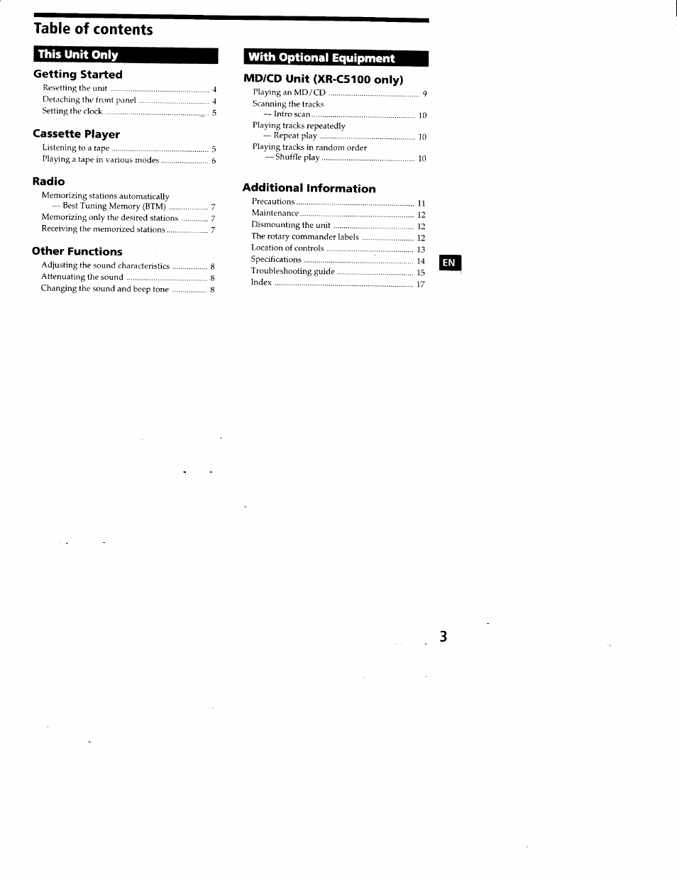 Sony FM/AM CASSETTE CAR STEREO XR-C5100 User Manual | Page 3 / 17