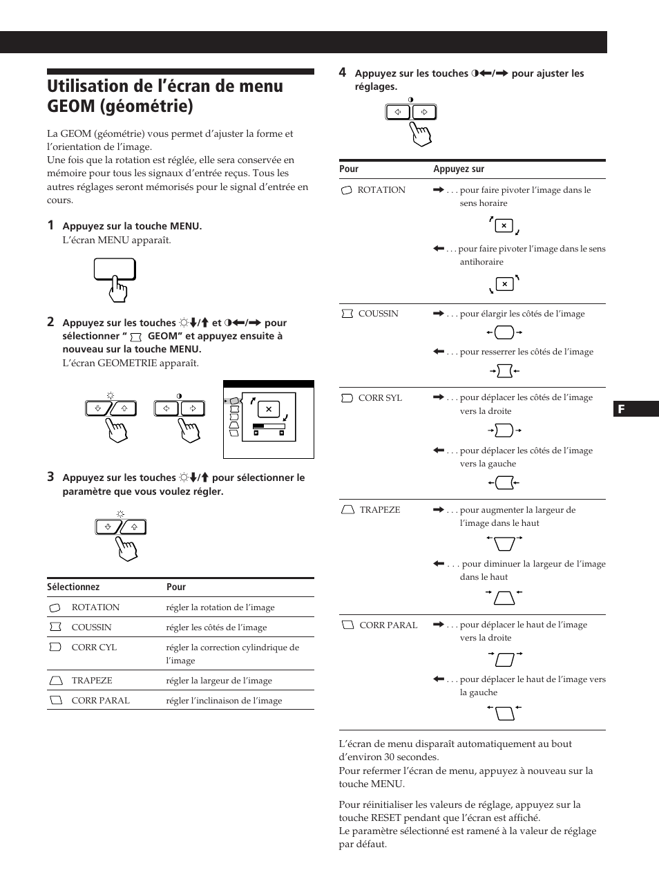 Utilisation de l’écran de menu geom (géométrie), Personnalisation de l’affichage, Fen es c | Sony GDM-20OPS User Manual | Page 31 / 63