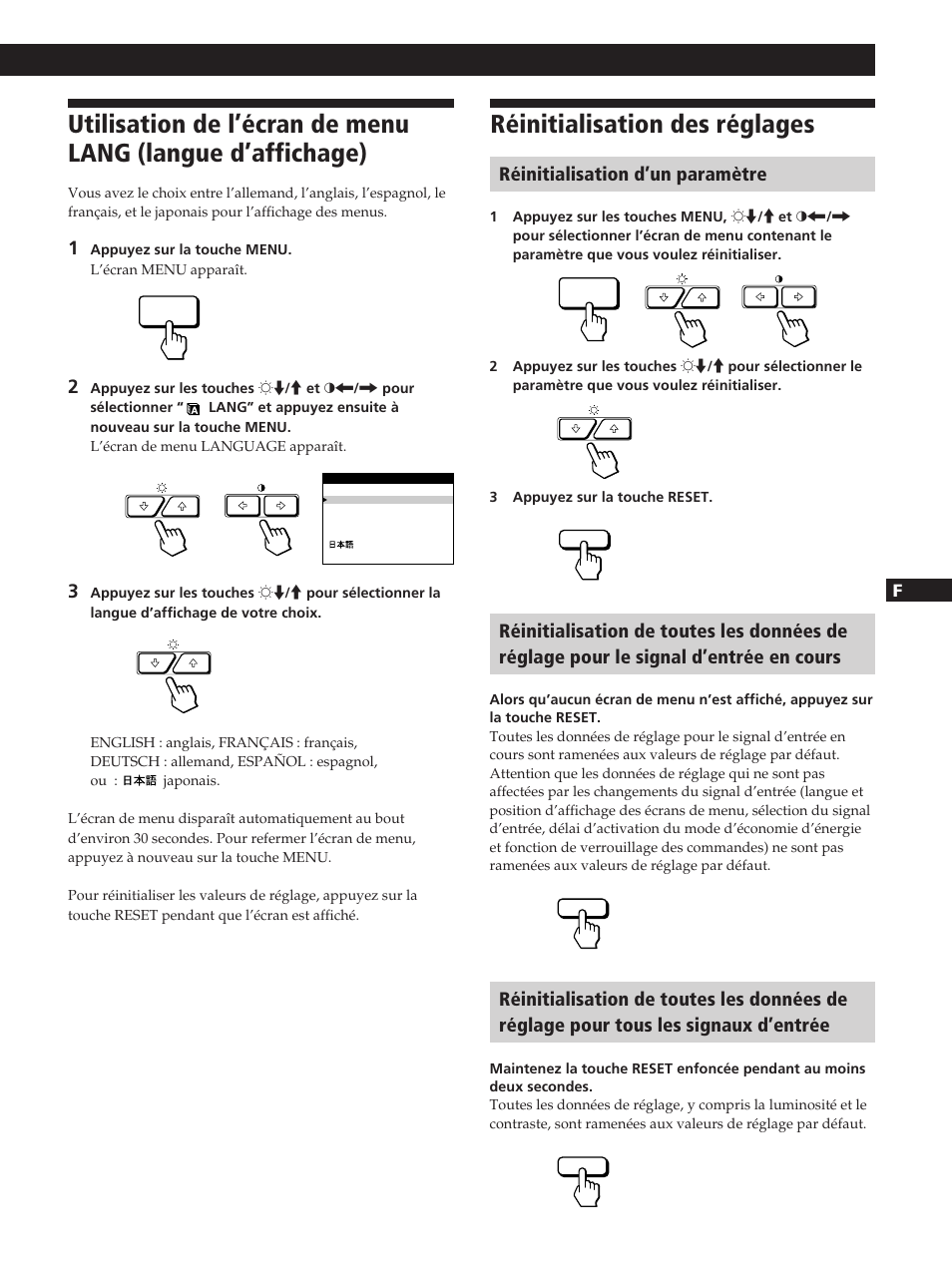 Réinitialisation des réglages | Sony GDM-20OPS User Manual | Page 37 / 63