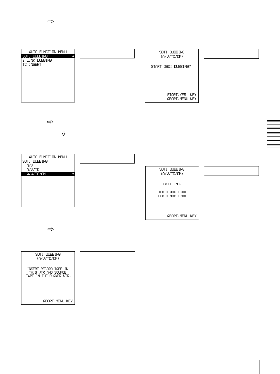 Sdti dub, A/v/tc/cm, Set tape | Start dub, Executing | Sony DSR-1800 User Manual | Page 51 / 116