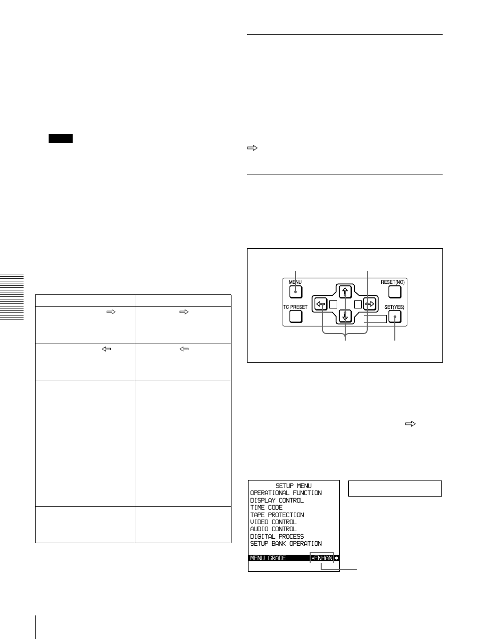 Displaying enhanced items, Changing the settings of enhanced items, Menu grade | Meanings of indications on the monitor screen | Sony DSR-1800 User Manual | Page 72 / 116