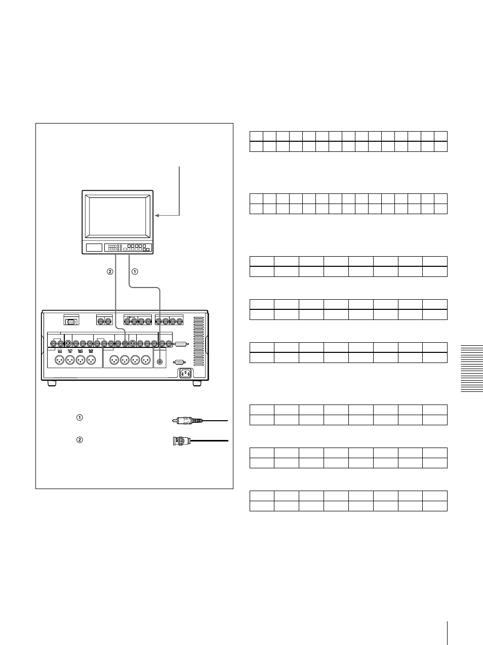 Connection of a video monitor, Settings on an editing control unit, Sw3 (ntsc model) • sw3 (pal model) | Sony DSR-1800 User Manual | Page 85 / 116