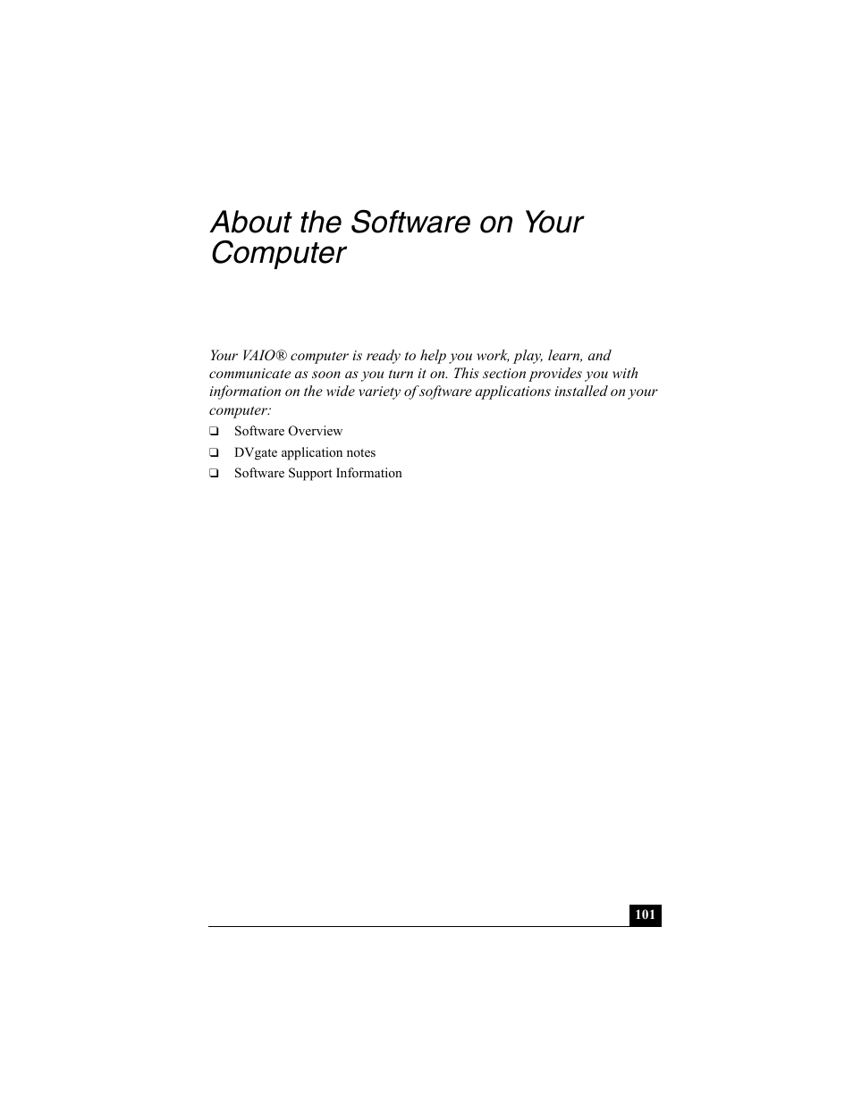 About the software on your computer, About the software on your computer.101 | Sony VAIO Viao PictureBook Computer User Manual | Page 101 / 146