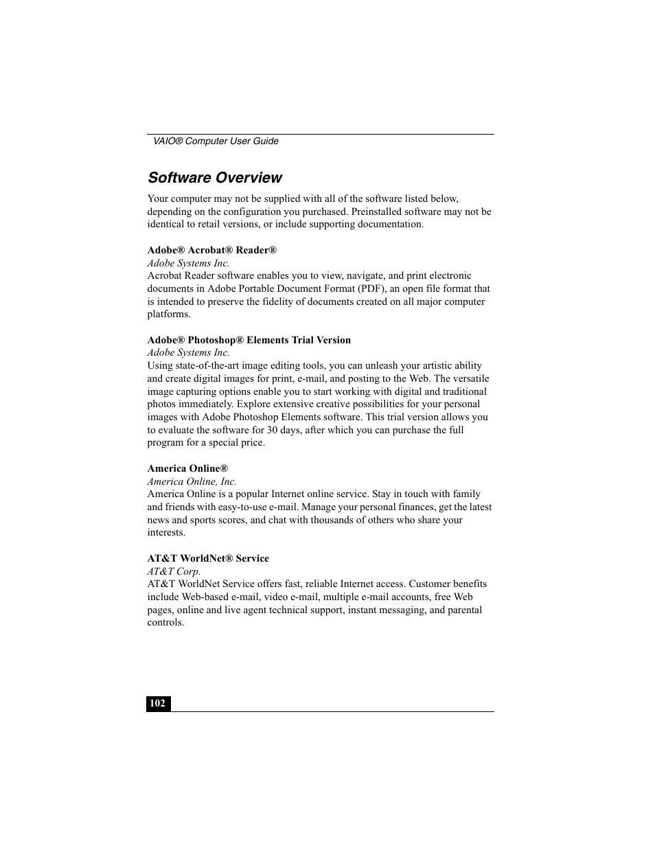 Software overview | Sony VAIO Viao PictureBook Computer User Manual | Page 102 / 146