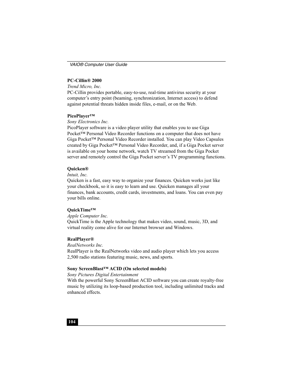 Sony VAIO Viao PictureBook Computer User Manual | Page 104 / 146