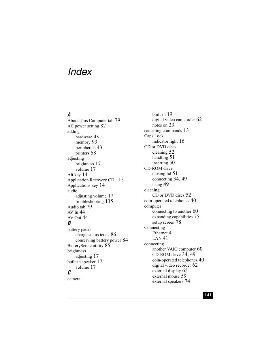 Index | Sony VAIO Viao PictureBook Computer User Manual | Page 141 / 146