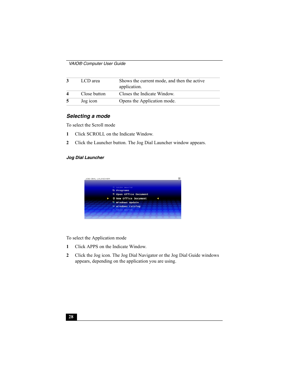Selecting a mode | Sony VAIO Viao PictureBook Computer User Manual | Page 28 / 146