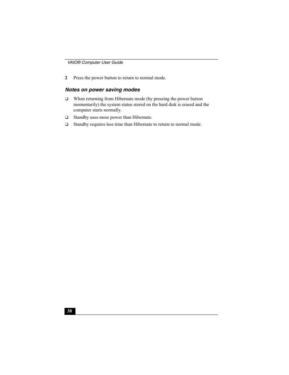 Notes on power saving modes | Sony VAIO Viao PictureBook Computer User Manual | Page 38 / 146