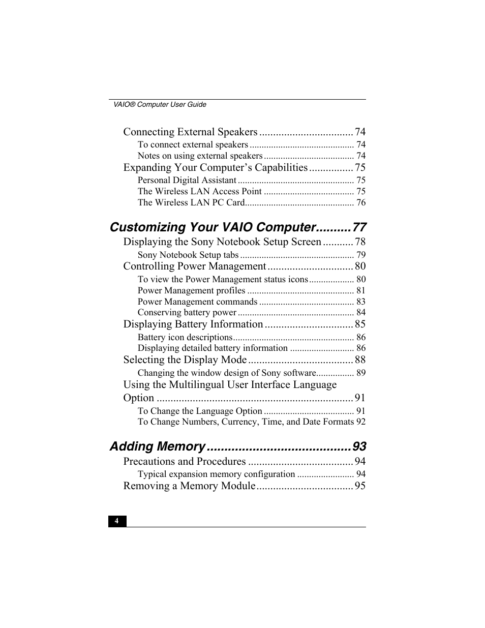 Customizing your vaio computer | Sony VAIO Viao PictureBook Computer User Manual | Page 4 / 146
