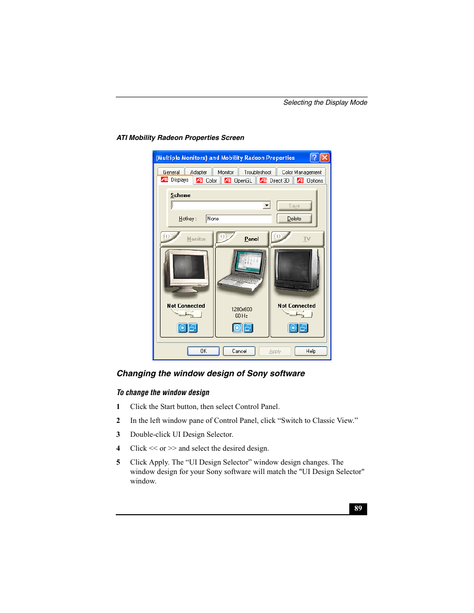 Changing the window design of sony software | Sony VAIO Viao PictureBook Computer User Manual | Page 89 / 146