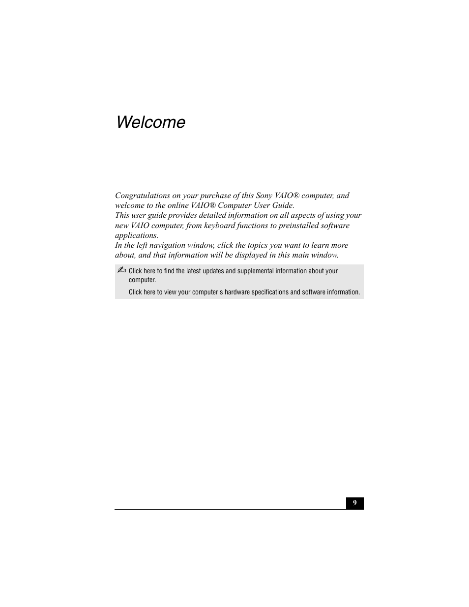 Welcome | Sony VAIO Viao PictureBook Computer User Manual | Page 9 / 146