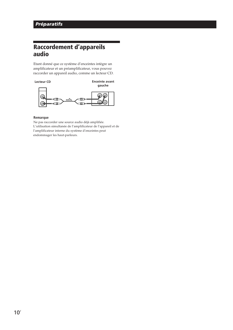 Raccordement d’appareils audio, Préparatifs | Sony SA-VA10 User Manual | Page 24 / 123