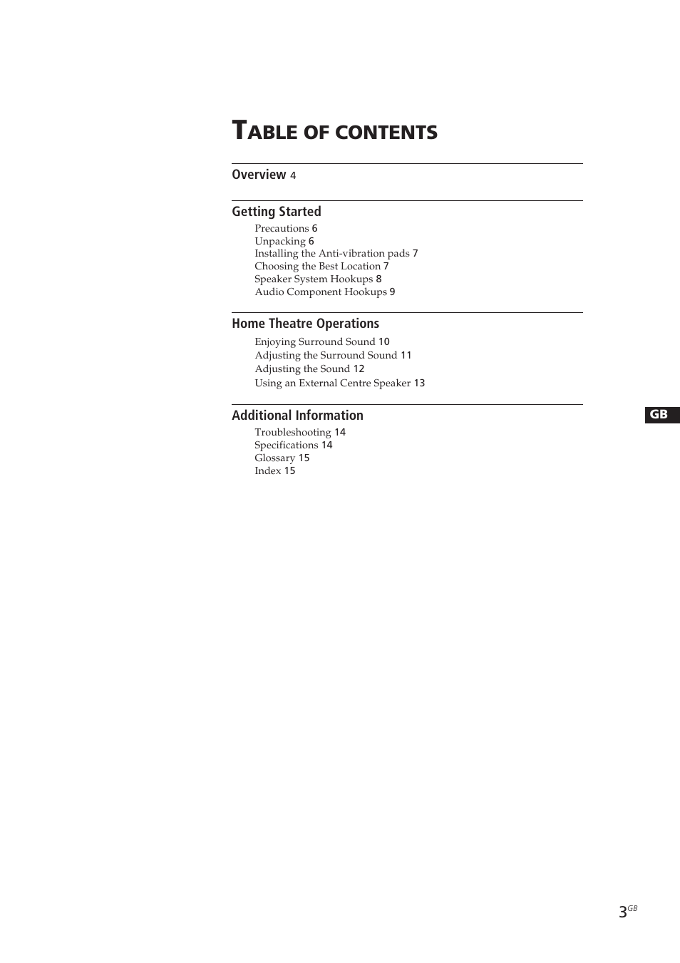 Able of contents | Sony SA-VA10 User Manual | Page 3 / 123