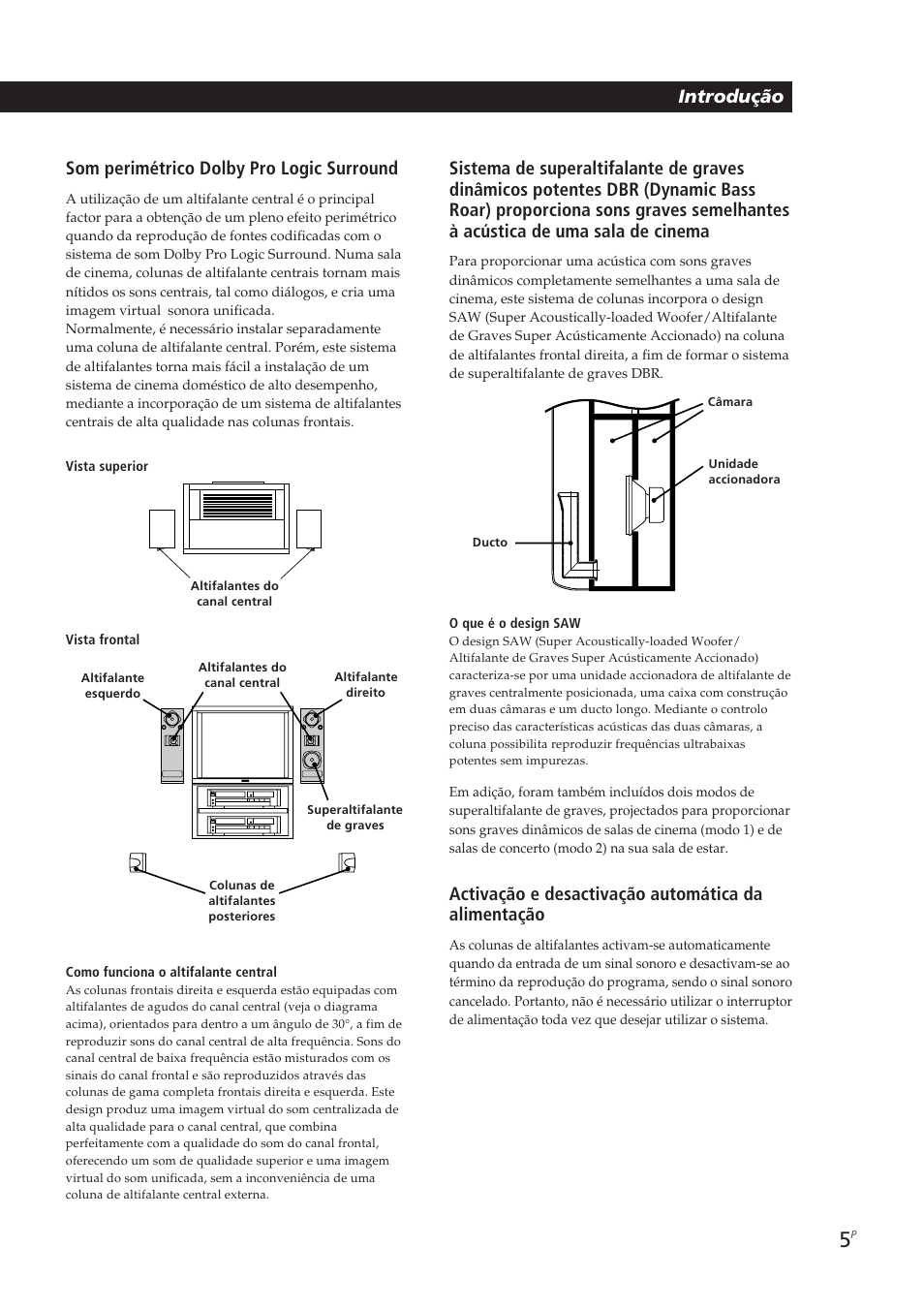 Activação e desactivação automática da alimentação | Sony SA-VA10 User Manual | Page 51 / 123