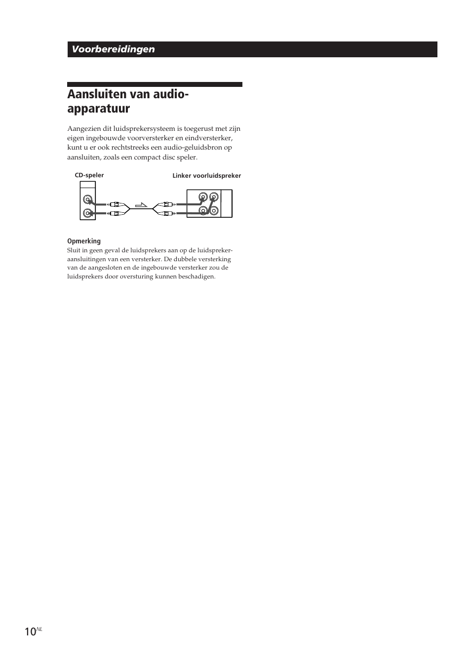 Aansluiten van audio- apparatuur, Voorbereidingen | Sony SA-VA10 User Manual | Page 85 / 123