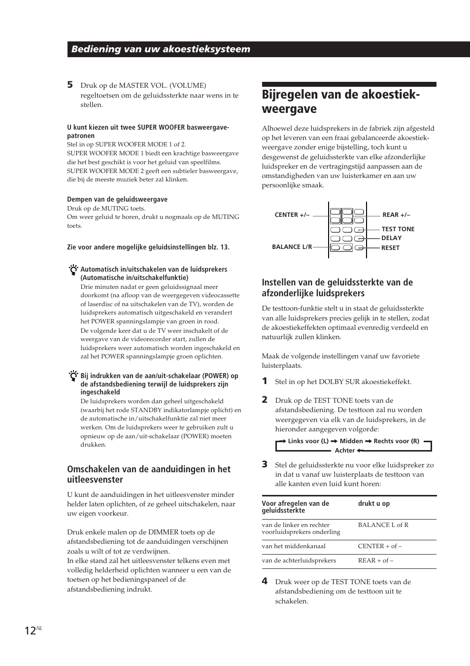 Bijregelen van de akoestiek- weergave, Bediening van uw akoestieksysteem | Sony SA-VA10 User Manual | Page 87 / 123