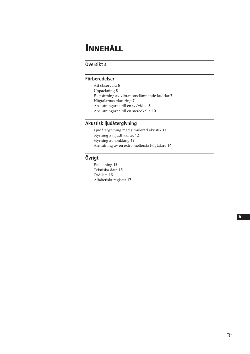 Nnehåll | Sony SA-VA10 User Manual | Page 94 / 123