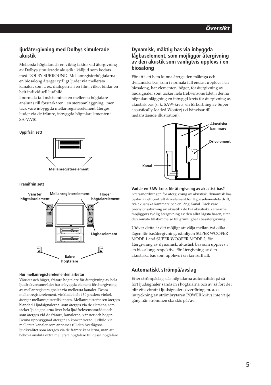 Automatiskt strömpå/avslag | Sony SA-VA10 User Manual | Page 96 / 123