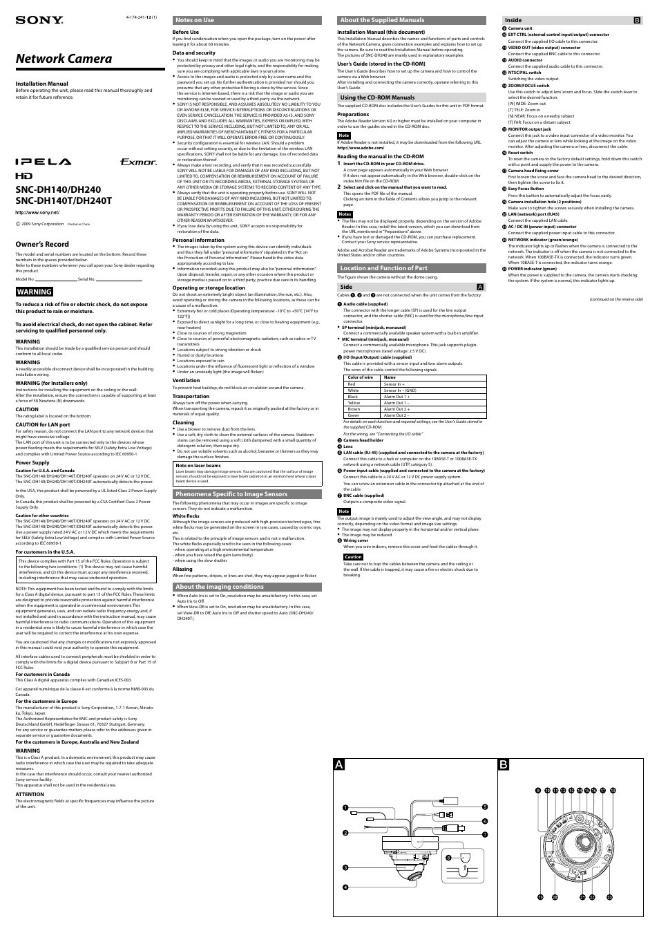 Sony IPELA SNC-DH140T/DH240T User Manual | 2 pages