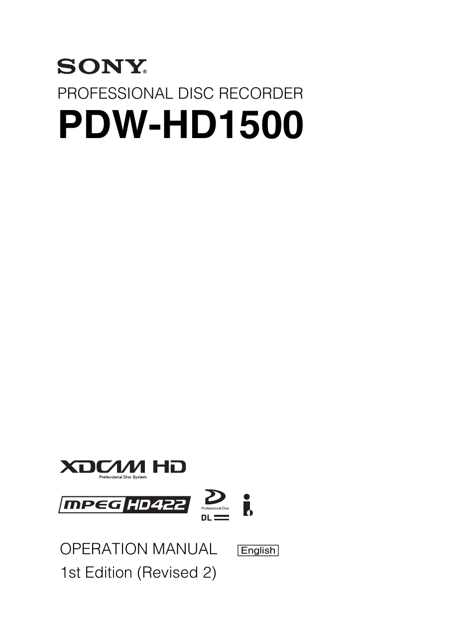 Sony XDCAM HD PDW-HD1500 User Manual | 158 pages