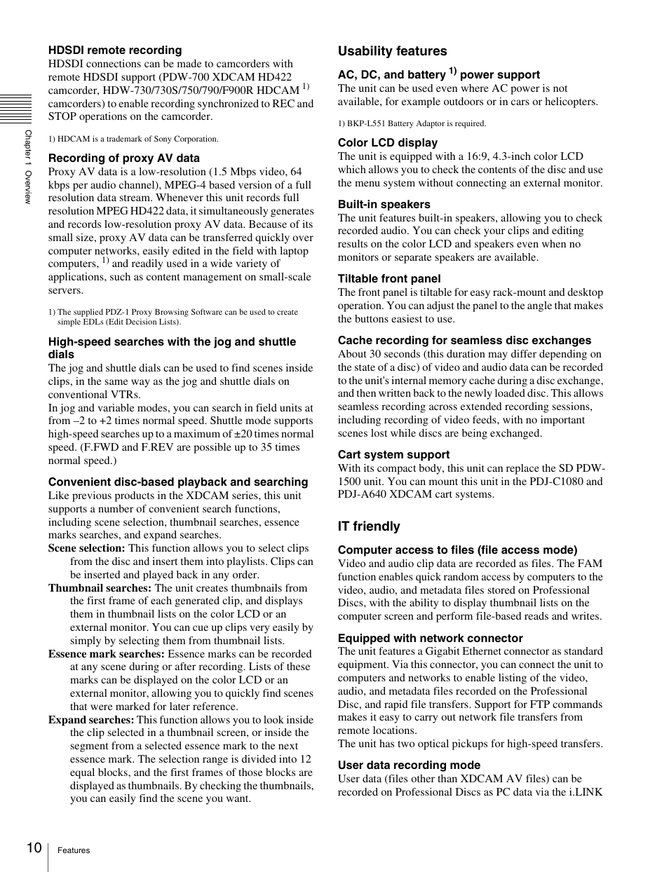 Sony XDCAM HD PDW-HD1500 User Manual | Page 10 / 158