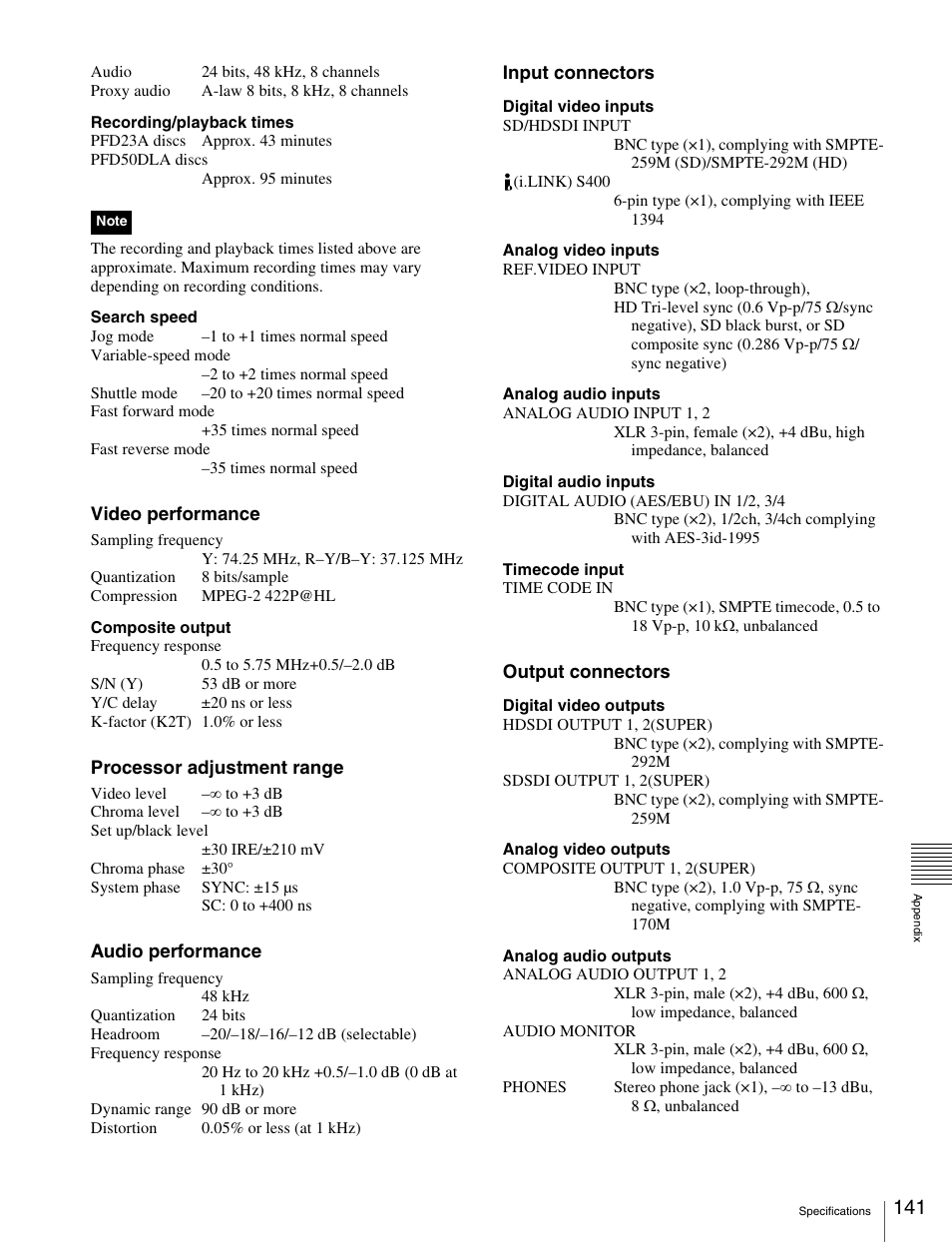 Sony XDCAM HD PDW-HD1500 User Manual | Page 141 / 158
