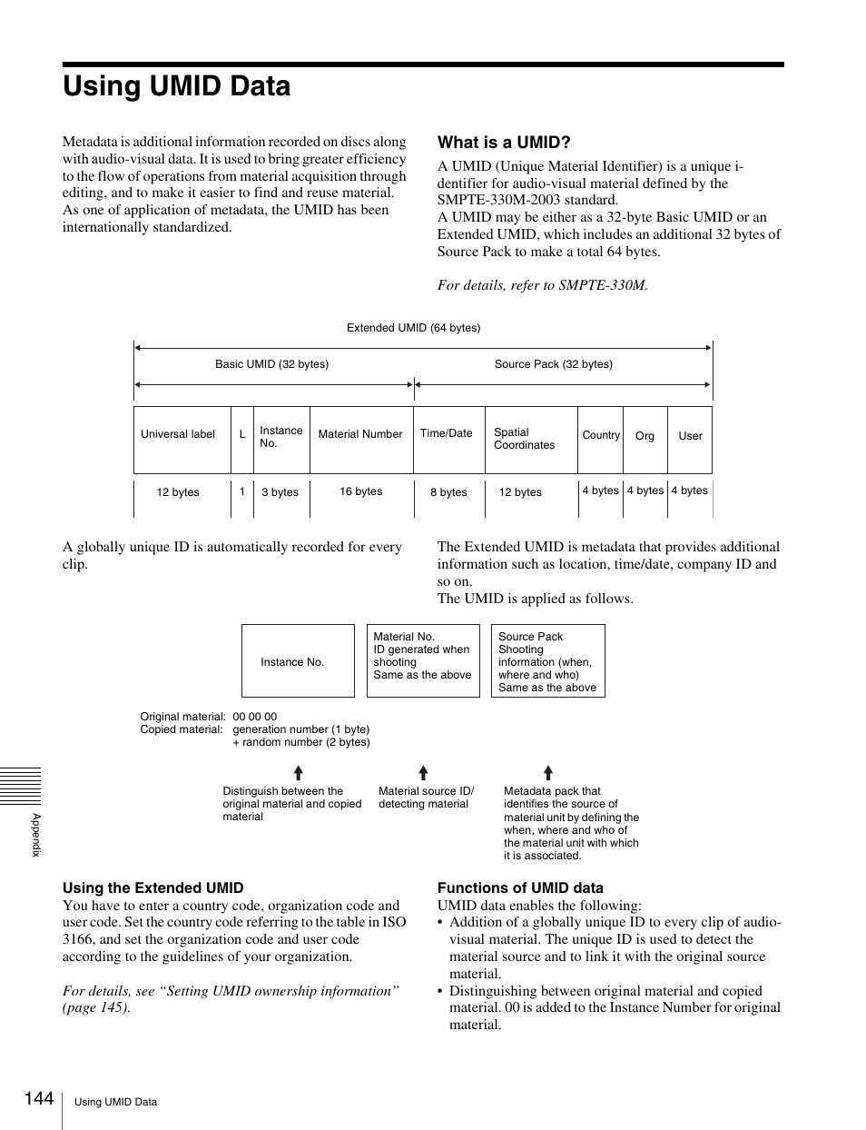 Using umid data, What is a umid | Sony XDCAM HD PDW-HD1500 User Manual | Page 144 / 158