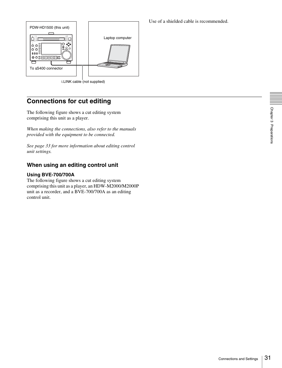 Connections for cut editing, When using an editing control unit | Sony XDCAM HD PDW-HD1500 User Manual | Page 31 / 158