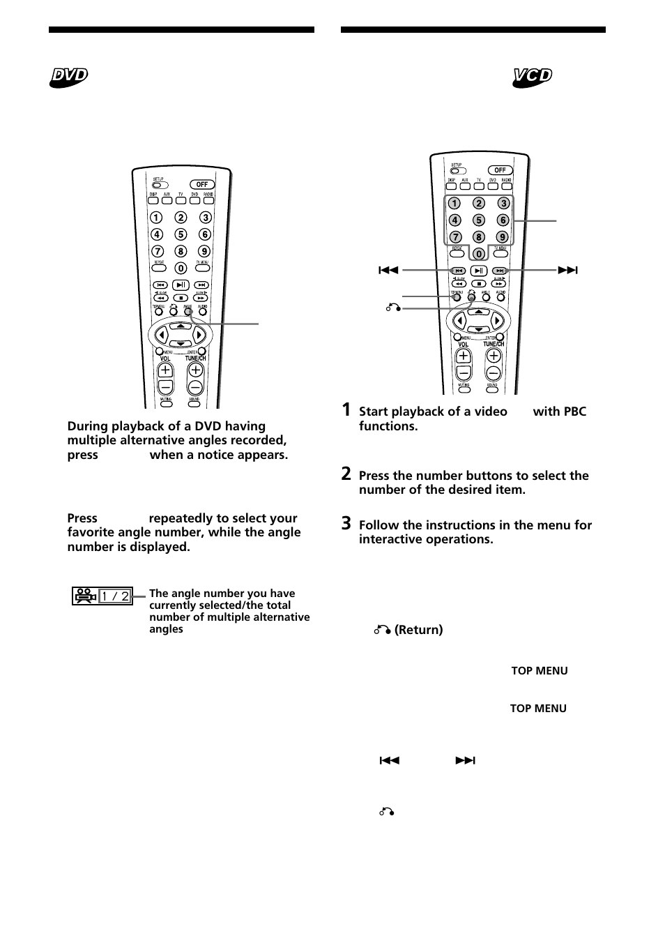 22 using the pbc (playback control) function, Changing angles | Sony ICF-DVD57TV User Manual | Page 22 / 44