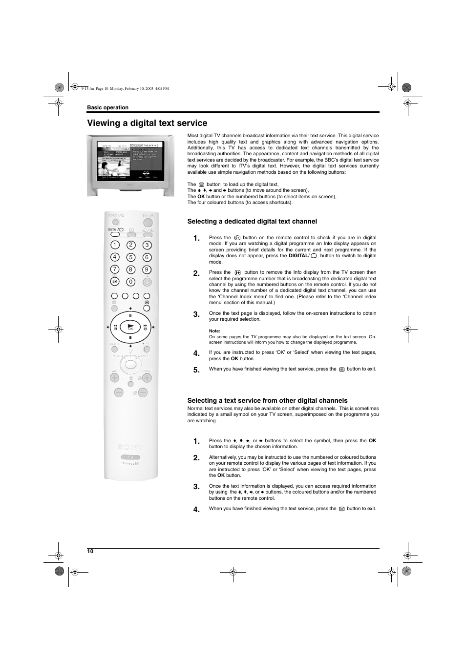 Viewing a digital text service | Sony KD-32DX150U User Manual | Page 12 / 40