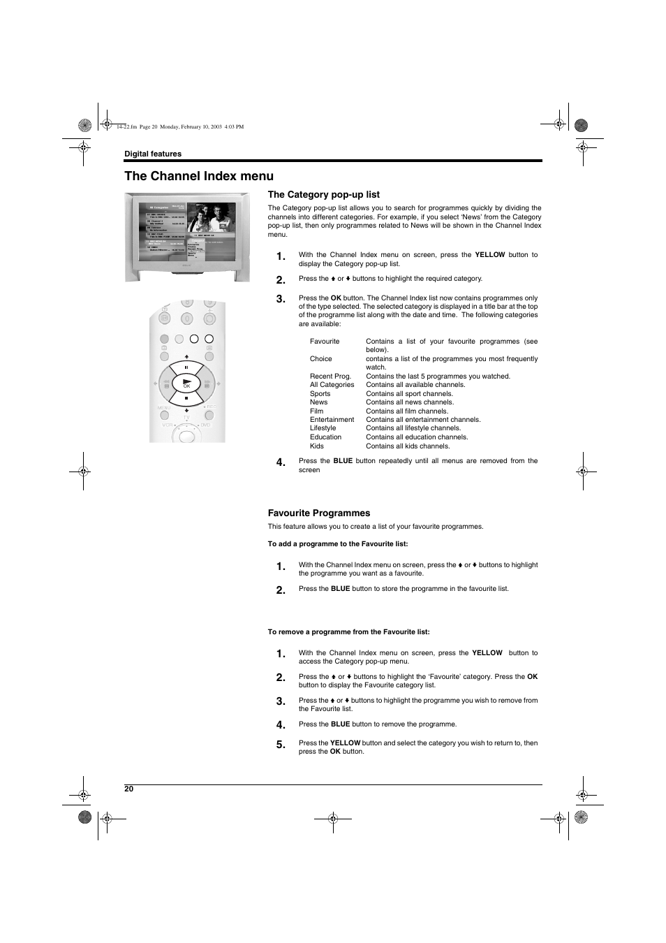 The channel index menu | Sony KD-32DX150U User Manual | Page 22 / 40