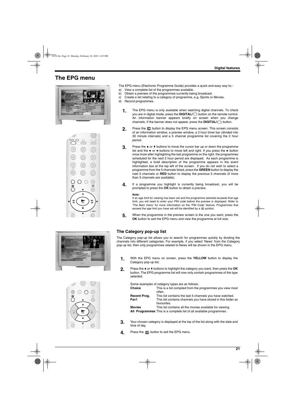 The epg menu | Sony KD-32DX150U User Manual | Page 23 / 40