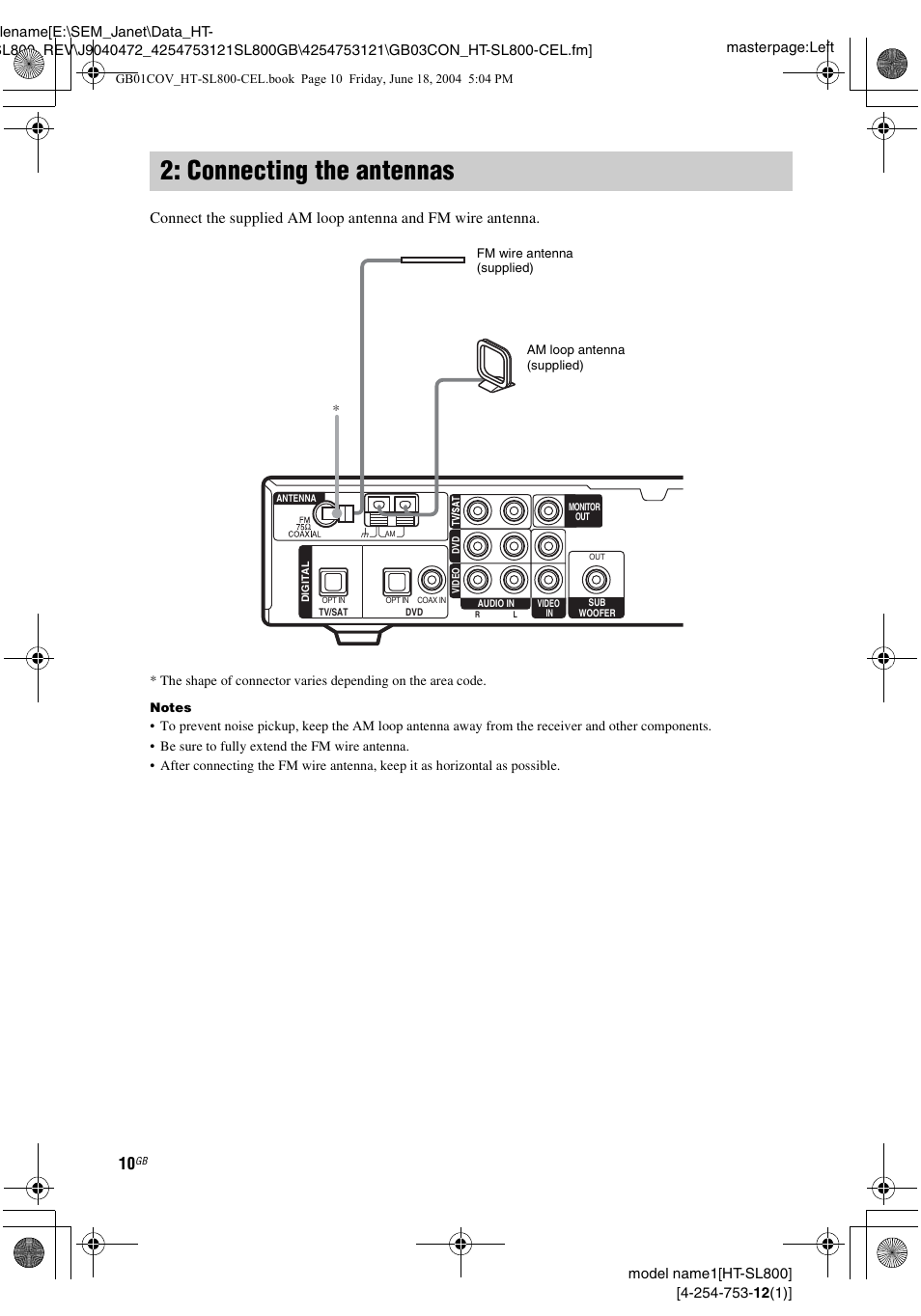 Connecting the antennas | Sony HT-SL600 User Manual | Page 10 / 44