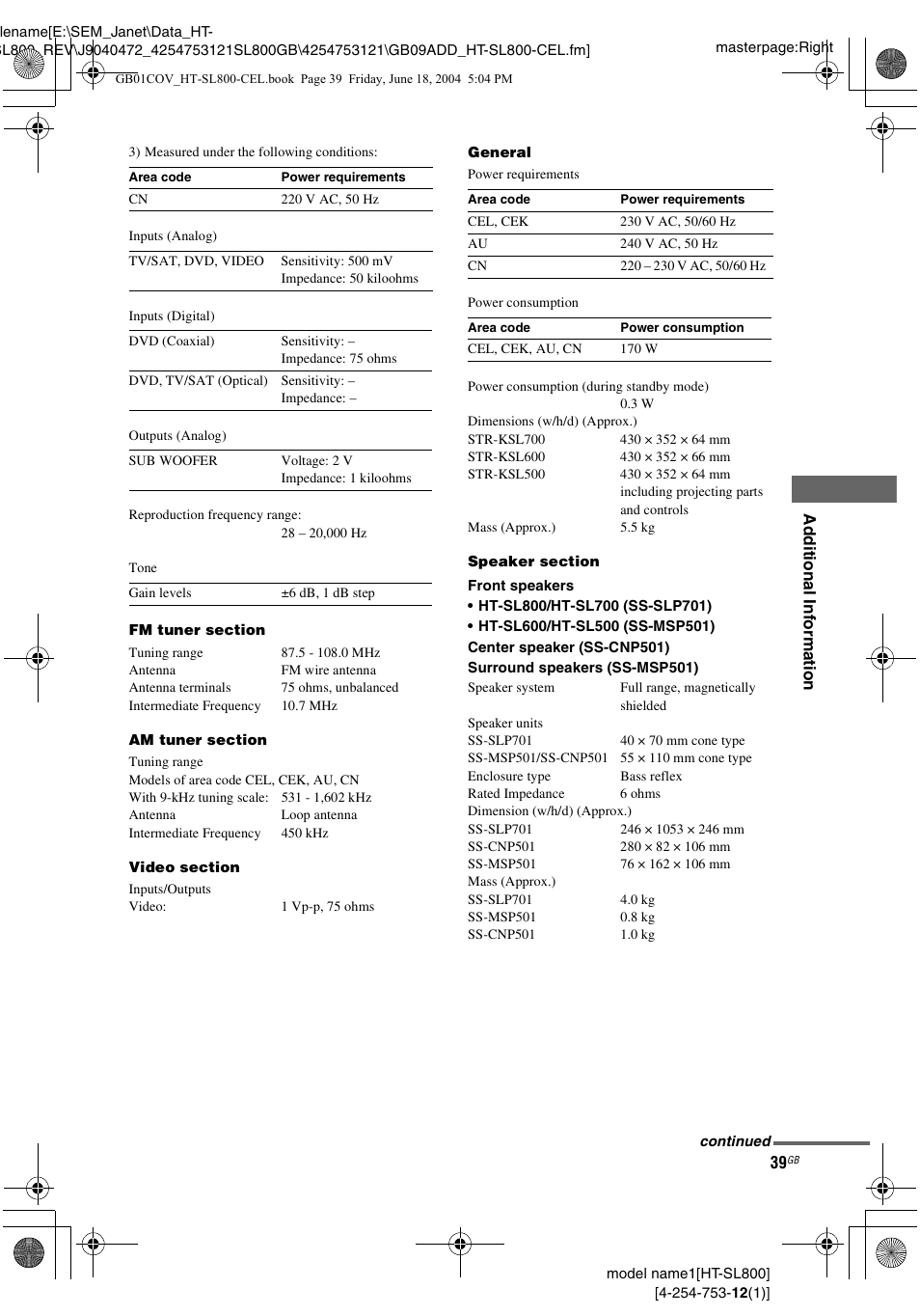 Sony HT-SL600 User Manual | Page 39 / 44