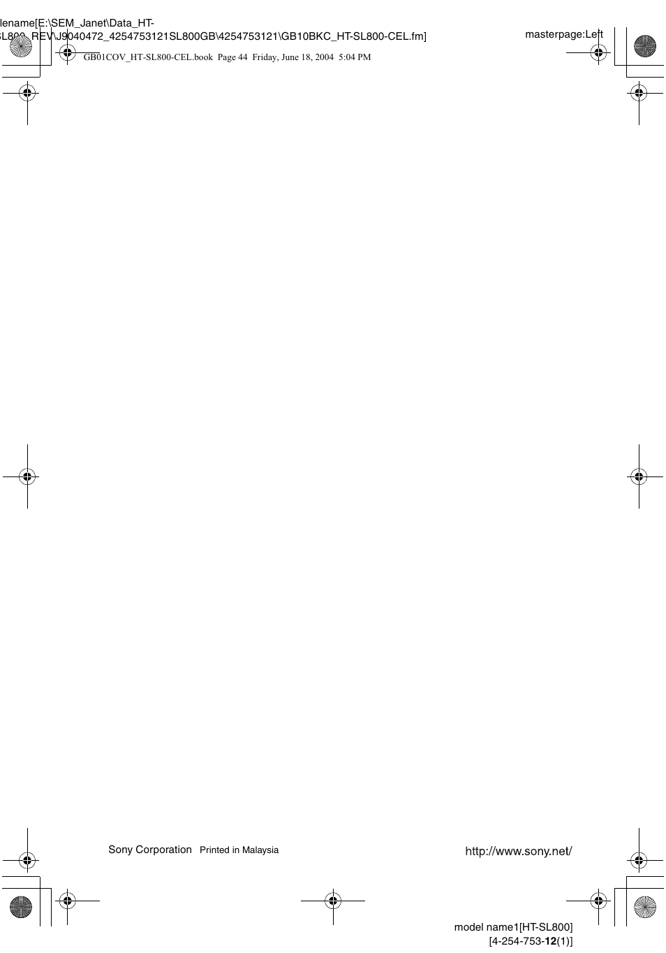 Sony HT-SL600 User Manual | Page 44 / 44